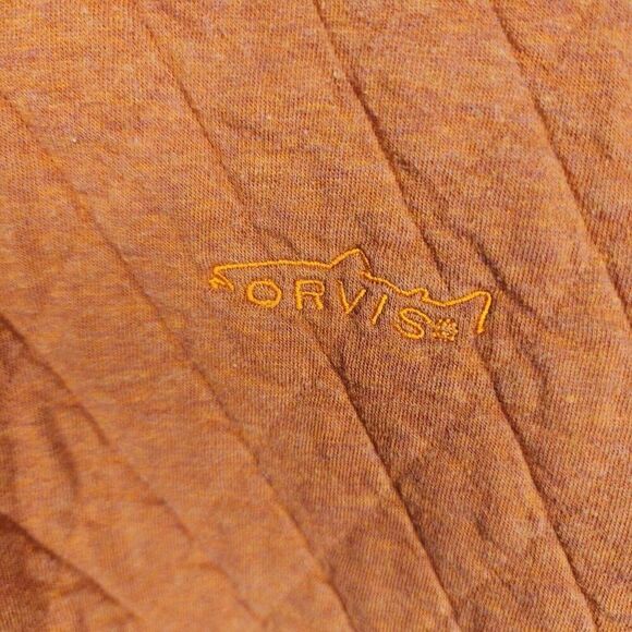 Orvis Quilted Pullover Sweatshirt 1/4 Button Mens Size XL Orange - Picture 2 of 8